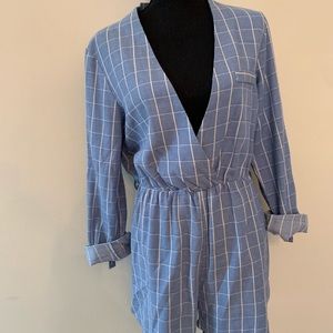 Boohoo blue and white romper